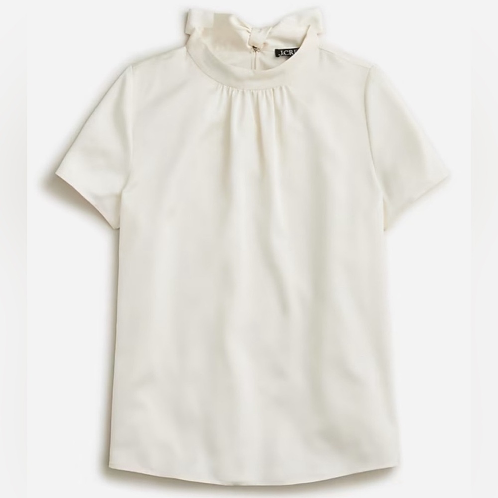 Short-Sleeve Tie Neck Top Shirt in Everyday Crepe
